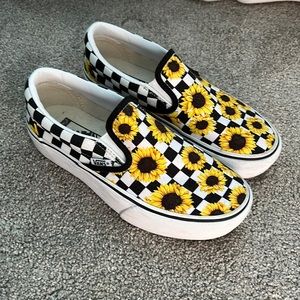 Vans Slip On checkered sunflower shoes